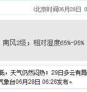 深圳天氣（6.28）：多云有陣雨 氣溫27-33℃