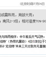 深圳天氣（7.4）：陣雨或雷陣雨 氣溫27-32℃