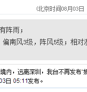 深圳天氣（8.3）：陰天有陣雨 氣溫25-31℃