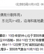 深圳天氣（10.10）：多云有陣雨 23℃—27℃